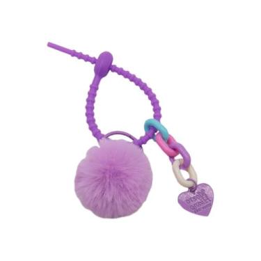 Imagem de Chaveiro de coração colorido ornamento adorável pompons pulseira de silicone corrente ornamento mochila porta-chaves decorações acrílico B, Roxa