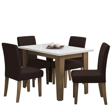 Imagem de Conjunto de Mesa Sala de Jantar Miami com 4 Cadeiras Trieste Suede 1,20m Cedro/Off White/Chocolate Dobuê