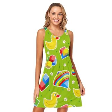 Imagem de KLL Duck Toy Green Vestido de verão casual feminino curto sem mangas colete vestidos curtos vestidos curtos, Brinquedo de pato verde, XXG