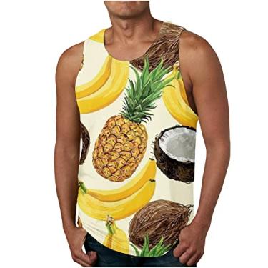 Imagem de Camiseta havaiana regata esportiva tropical academia coletes de praia para homens outono verão gola canoa estampa floral colete masculino 2024, D-814 Amarelo Mostarda, 3G