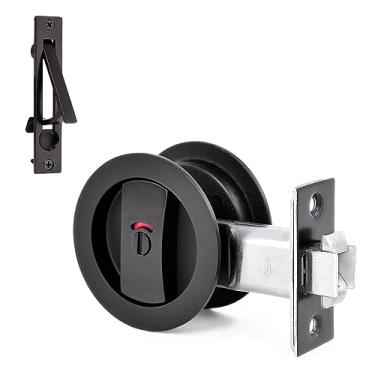 Imagem de Fechadura de porta de bolso redondo com puxador de borda, indicadores codificados por cores, trinco de privacidade (cama/banheiro), embutido, fundo de 6 cm, ferragens para porta de 3,5 cm a 6,5 cm de espessura
