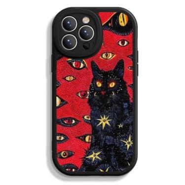 Imagem de KANKENLU Capa de telefone gato hippie psicodélico preto para iPhone 12 Pro Max, capa de animal fofo e trippy para adolescentes, meninas e homens, capa de couro vegano preto macio à prova de choque