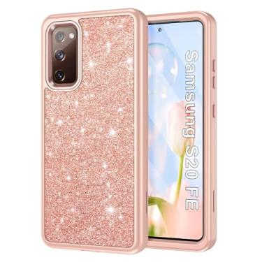 Imagem de Btscase Capa para Galaxy S20 FE 5G, padrão de mármore 3 em 1 resistente à prova de choque de corpo inteiro PC rígido robusto + silicone macio protetor contra quedas mulheres meninas capas para Samsung Galaxy S20 FE, glitter ouro rosa