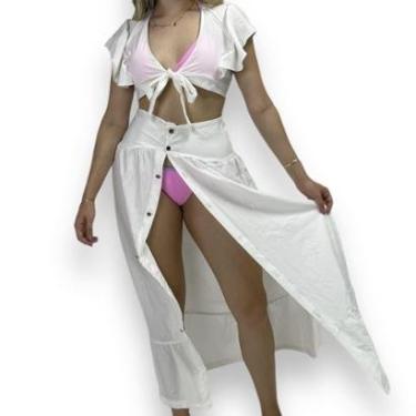 Imagem de Conjunto Saia Longa Branca, Saída de Banho, Vestido, Primavera / Verão - ULLY-Feminino