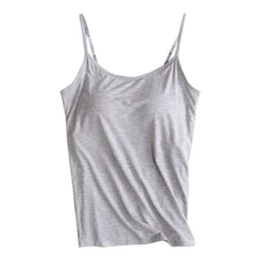 Imagem de Camiseta feminina de algodão com bojo embutido no peito com alças ajustáveis e sutiã elástico, Cinza, GG