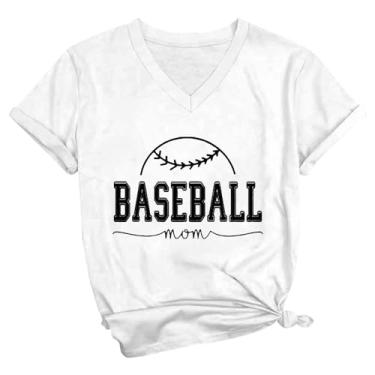 Imagem de PKDong Camiseta feminina de beisebol casual com estampa de letras de beisebol camiseta de manga curta estampada para mulheres, Branco, P