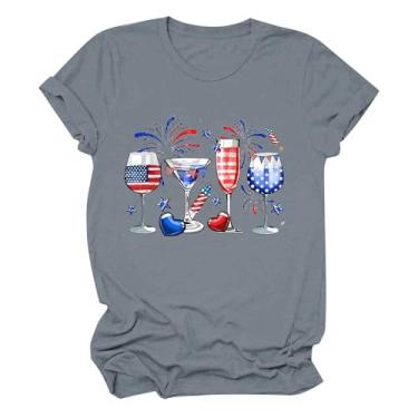 Imagem de Camiseta feminina com bandeira da América, listras estrelas, bandeira, roupa do Memorial Day, camiseta feminina com bandeira dos EUA, Cinza, GG