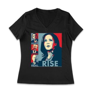 Imagem de Camiseta com estampa política Hope, Hate, Heal, Rise – Arte inspiradora ousada com Kamala, Obama, Trump e Biden, Preto, XXG