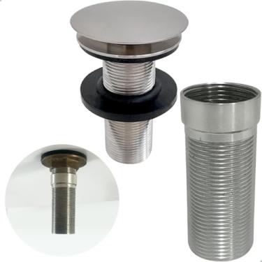 Imagem de Dona D Cor, Valvula Click Com Prolongador 14cm Inox Escovado Para Cuba De Apoio 7/8 Ralo De Pia Banheiro Válvula Longa Escoamento Cuba De Sobrepor Bancada Grossa