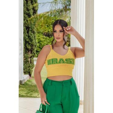 Imagem de Top Cropped Brasil Tricot - Nahir Malhas - Moda Trcot, Amarelo
