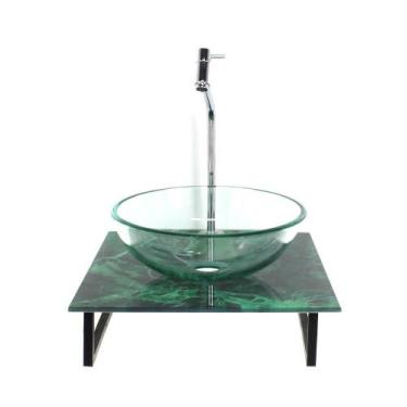 Imagem de Kit Cuba Vidro Redonda 10Mm Incolor Tampo Vidro 40Cm X 40Cm - Cubas E 