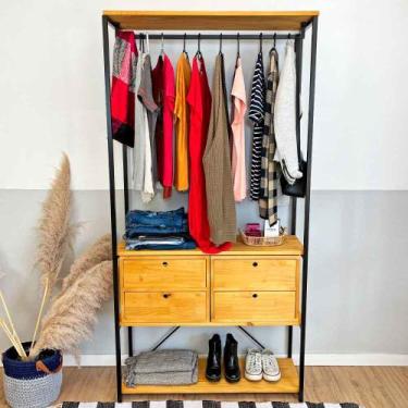 Imagem de Arara de Roupas High Style Industrial Ample com 2 Gaveteiros Nozes e P