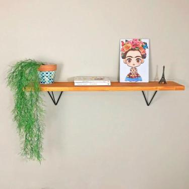 Imagem de Prateleira de Parede de Ferro e Madeira Industrial Pirâmide 100cm Carv