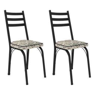 Imagem de Kit 2 Cadeiras de Cozinha Luisiana Estampado Cedro Pés de Ferro Preto 