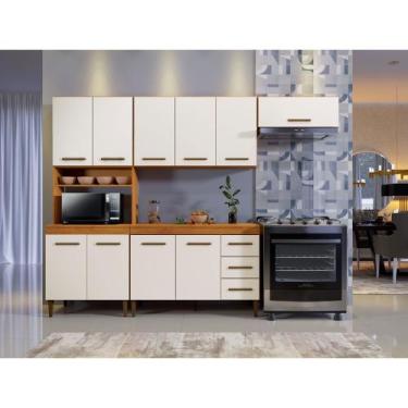 Imagem de Cozinha Kaike Atenas 10 Portas de Madeira, Nature com Off White