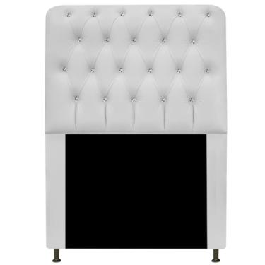 Imagem de Cabeceira Lady Estofada com Strass 90 cm para Cama Box Solteiro Corano Branco Quarto - AM Decor