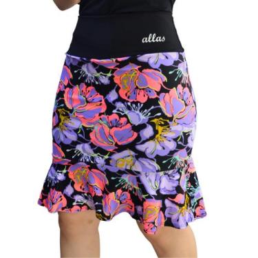 Imagem de Short Saia Babado Estampada Moda Fitness Evangélica Cós Alto Uv 50+ Ac
