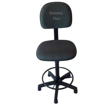 Imagem de Cadeira caixa alta com aro com base  sapata fixa pra recpçao balcao mercado tecido cinza