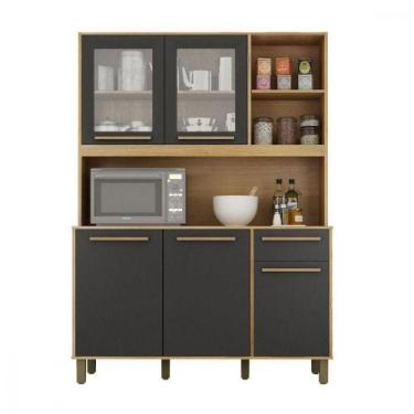 Imagem de Cozinha Rubi 5 Portas 1 Gaveta Cinamomo Com Grafite Valdemoveis Cinamo