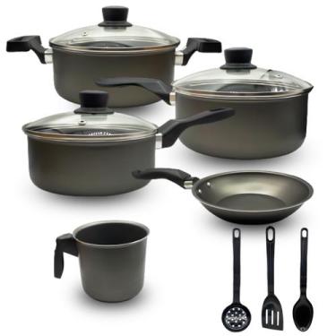 Imagem de Jogo Panelas 8 Pçs Antiaderente Com Tampa Vidro - Marcolar, Preto