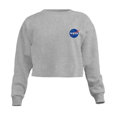 Imagem de Blusa Cropped Moletom Nasa Feminino Personalizado com Cintura Descostu