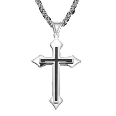 Imagem de Colar Masculino "Peregrino" com Crucifixo Prateado e Corrente de Aço Inoxidável 60cm - Semijoia de Fé, Estilo e Devoção - Acompanha Bolsa de Veludo