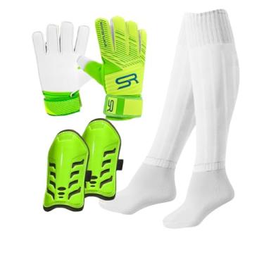 Imagem de Kit Infantil - Luva Goleiro + Caneleira + Meião Futebol (7, Neon/Branco)