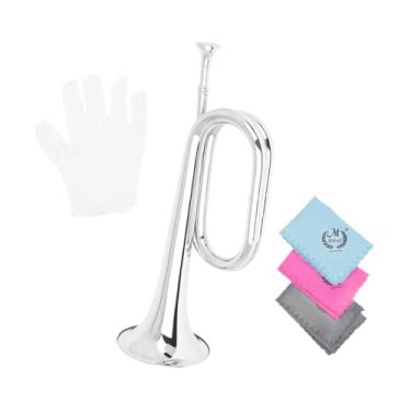Imagem de Colaxi Mini Instrumento de, Trompete de com Luvas Profissional Marcha Escoteiro Trompete para Iniciante Crianças, Prata