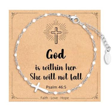 Imagem de IKIATY Pulseira de cruz para meninas, cesta de Páscoa para adolescentes, meninas, confirmação de batismo, primeira comunhão, joias cristãs de Páscoa, presentes, First Communion Gifts, Aço inoxidável,