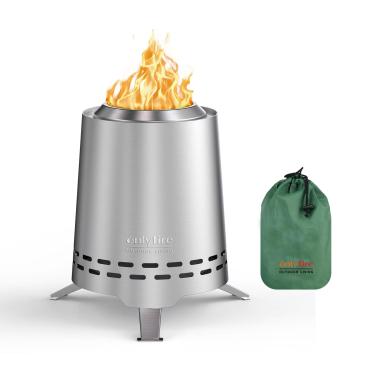 Imagem de ONLYFIRE OUTDOOR LIVING Fogueira portátil 2 em 1 com suporte de panela e bolsa de transporte, lareira de mesa de 23 cm, fogão a lenha para acampamento, quintal, trailer, aço inoxidável, prata FP045
