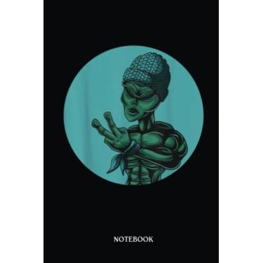 Imagem de Alien Notebook: Alien With Peace Hand Sign Hippie Trippy Cute | Alien Journal, Lined Journal Ufo, Ufo Journal, Lined Journal Alien, Size 6 X 9", 120 Pages.