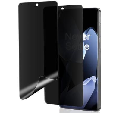 Imagem de Protetor de tela de privacidade OnePlus 13, compatível com capas, suporte para desbloqueio de impressão digital, filme de hidrogel adesivo completo [2 unidades], película de TPU de privacidade