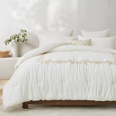 Imagem de Finlonte Conjunto de edredom King, edredom de hotel queen size, edredom de videira bordado