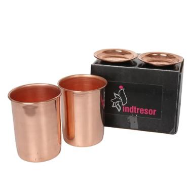 Imagem de INDTRESOR Cobre puro feito à mão sofisticado e elegante acabamento suave cobertura à prova de vazamento tampa anti-manchas sede saciação benefícios para a saúde canecas 200 ml conjunto de 2.