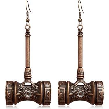 Imagem de Hanavigar Brincos vintage dourado simulação anime martelo leve pingente declaração indiano Halloween bronze étnico brinquedo gancho brincos para mulheres joias presente, Metal, Sem pedra preciosa