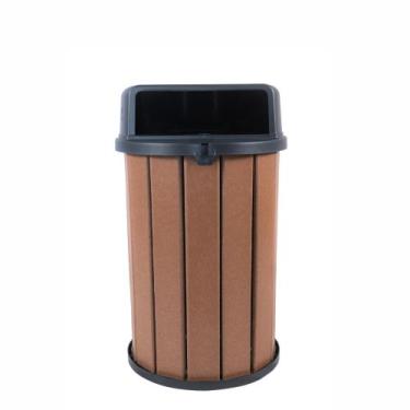 Imagem de Lixeira Madeira Plástica 100 Litros - Cor Marrom Ipê - Tampa Preto - M