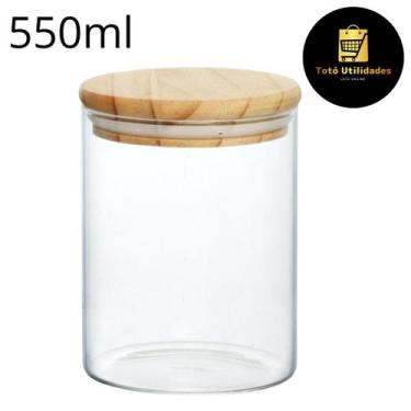 Imagem de Pote Hermético Vidro Borossilicato Tampa Madeira Redondo Liege 550ml H