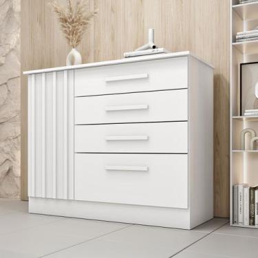 Imagem de Cômoda Guarani 1 Porta 4 Gavetas Ripado Neve - Tcil Móveis, Branco, Mo
