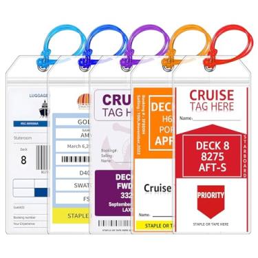 Imagem de CPCOIN Pacote com 5 etiquetas de viagem transparentes reutilizáveis para cruzeiros, navios de cruzeiro, itens essenciais para Carnaval, NCL, Princesa e MSC