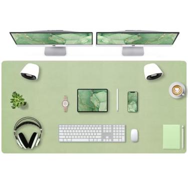 Imagem de Bloss Tapete de mesa de couro e descanso de pulso para teclado, mouse pad grande + teclado + suporte de pulso para mouse, protetor de mesa antiderrapante para escritório, casa (128 × 61 cm, verde)
