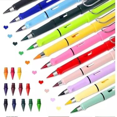 Imagem de Kit 12 Lápis Infinito, Canetas Coloridas para Desenho e Escrita, Cores Sortidas. Lápis sustentável. Com Borracha.Longa duração. Material escolar criativo. Lápis que não gasta.