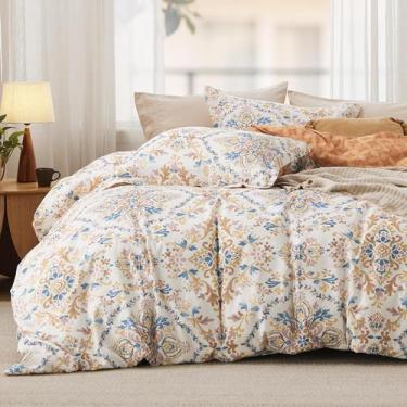 Imagem de Capa de edredom Bedsure King Size reversível floral laranja