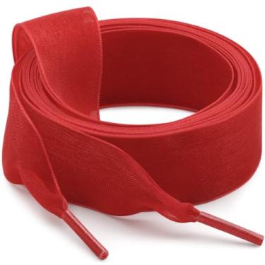 Imagem de WEGOODZF Cadarços de sapato de fita de cetim: cadarços de fio de neve planos de 2 cm para mulheres - 2 pares, 03 Vermelho, 63"Inch (160CM)