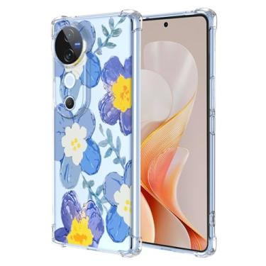 Imagem de RRXSYXL Capa para Vivo S19 com estampa floral transparente, capa macia à prova de choque para Vivo S19, floral azul
