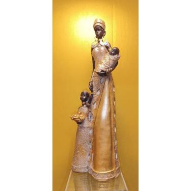 Imagem de Estatua africana dourada com crianças resina decorativo 32cm - Zona Li