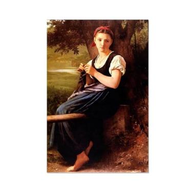 Imagem de FLUCK famosas pinturas a óleo reprodução, a rapariga de tricô pinturas a óleo grandes e modernas galeria de paisagens envolvidas obras de arte giclée60 x 90 cm (24 x 35 in) sem moldura