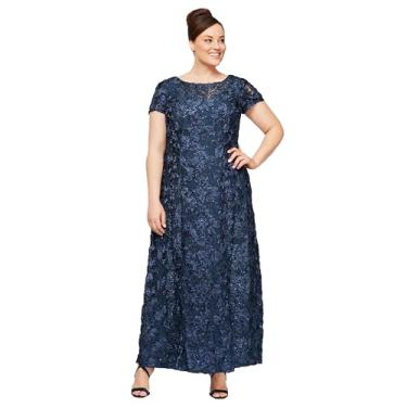 Imagem de Alex Evenings Vestido feminino longo roseta mãe da noiva com mangas curtas, vestido formal, convidada de casamento (tamanho grande), Azul marino, 50