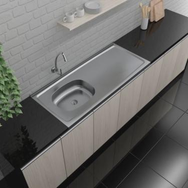 Imagem de Pia de Cozinha de 120cm Deslocada para Esquerda Concretada sem Escorredor Bali com Válv...