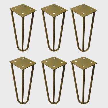 Imagem de Kit 6 Pés de Metal 15 cm Hairpin Legs Mesas de Centro Puffs Dourado