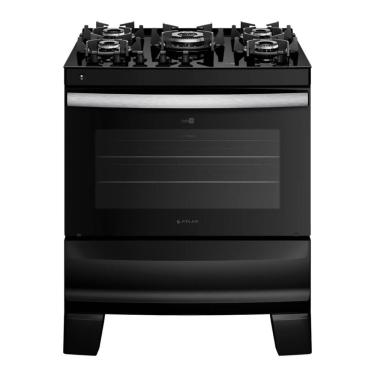 Imagem de Fogão 5 bocas Atlas de Piso Automático com Mesa de Vidro Forno 86,5L 2 Prateleiras Ágile Up preto Bivolt